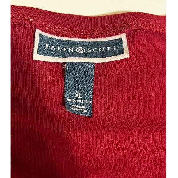 Karen Scott Deep Red Long Sleeve Henley -100% Cotton- Womens Size XL - Picture 3 of 6